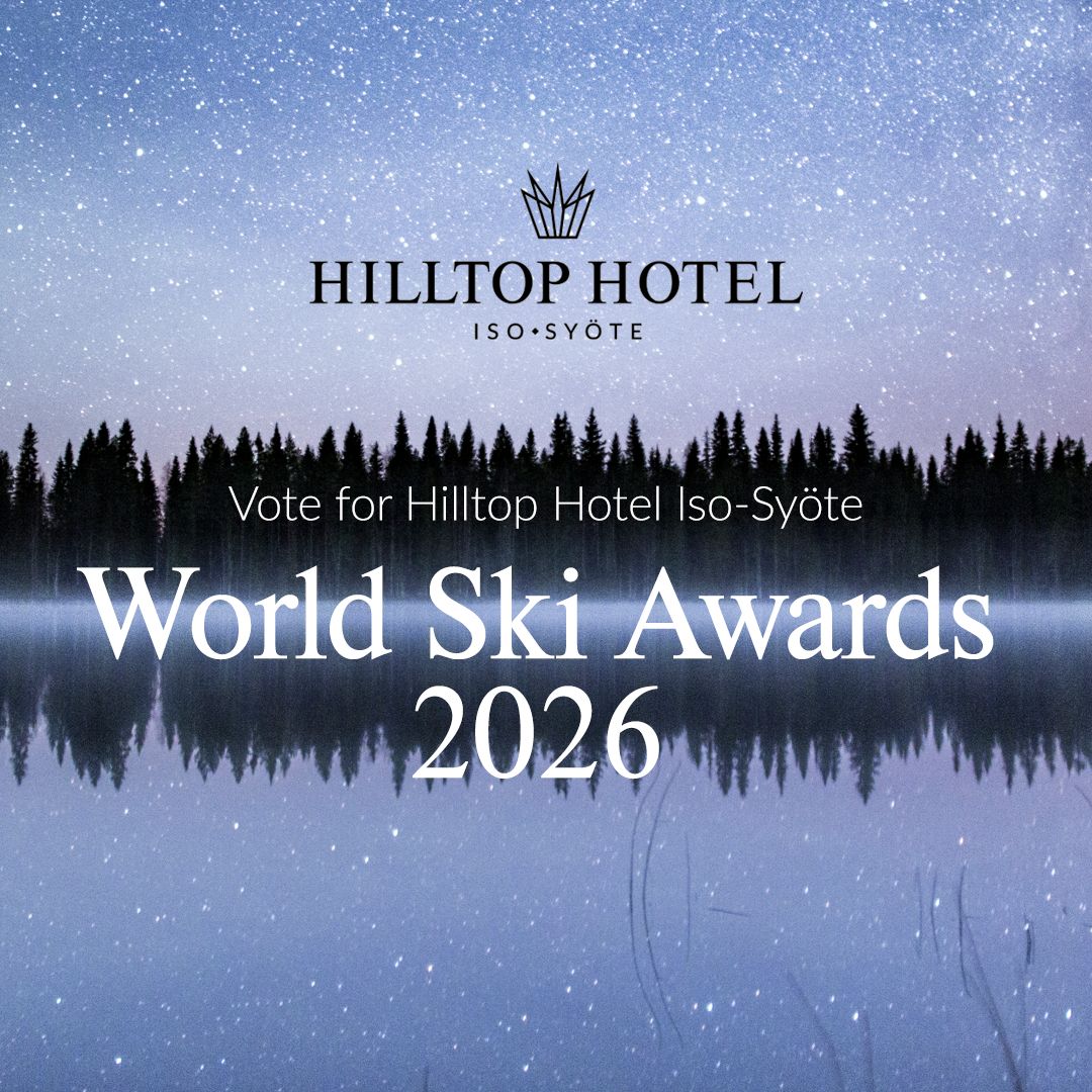 World Ski Awards 2026 nomination graphic featuring Hilltop Hotel Iso-Syöte as a nominee for Finland's Best Ski Boutique Hotel.